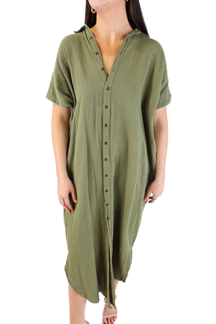 Acacia Cotton Green Maxi Dress (S; retail $115)