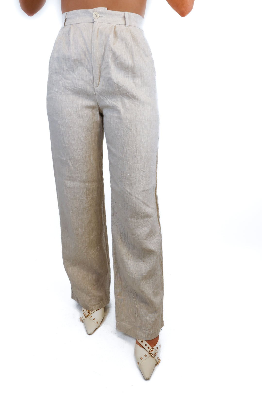Reformation Beige Linen Wide Leg Pants (4)*