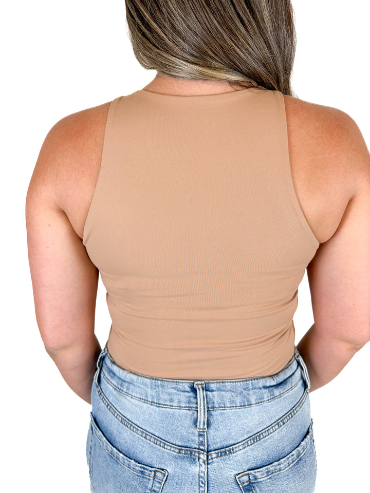 Abercrombie Soft A&F Sleeveless Stretchy Bodysuit Minimalist Tan (M)