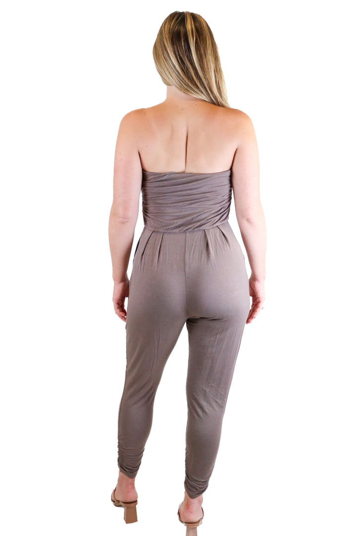 Altar'd State Mocha Strapless Knit Jumpsuit (M)
