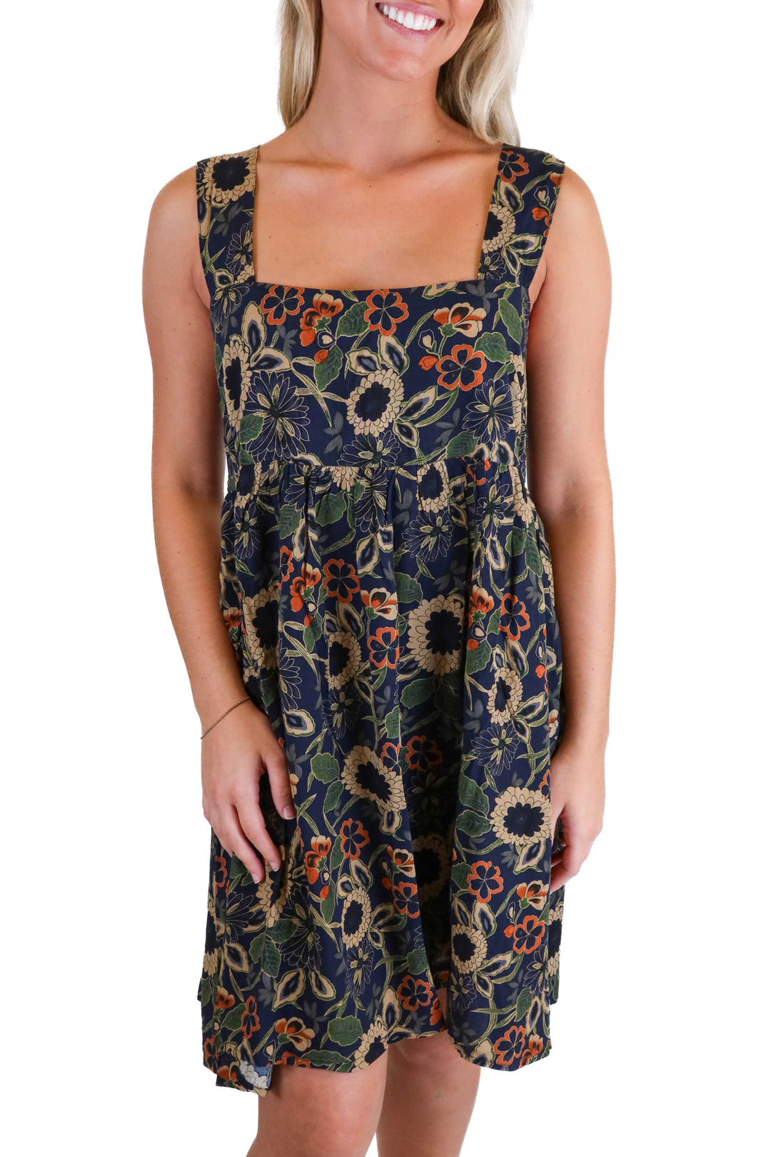 Natural Life navy/green/orange floral mini dress NWT (S)