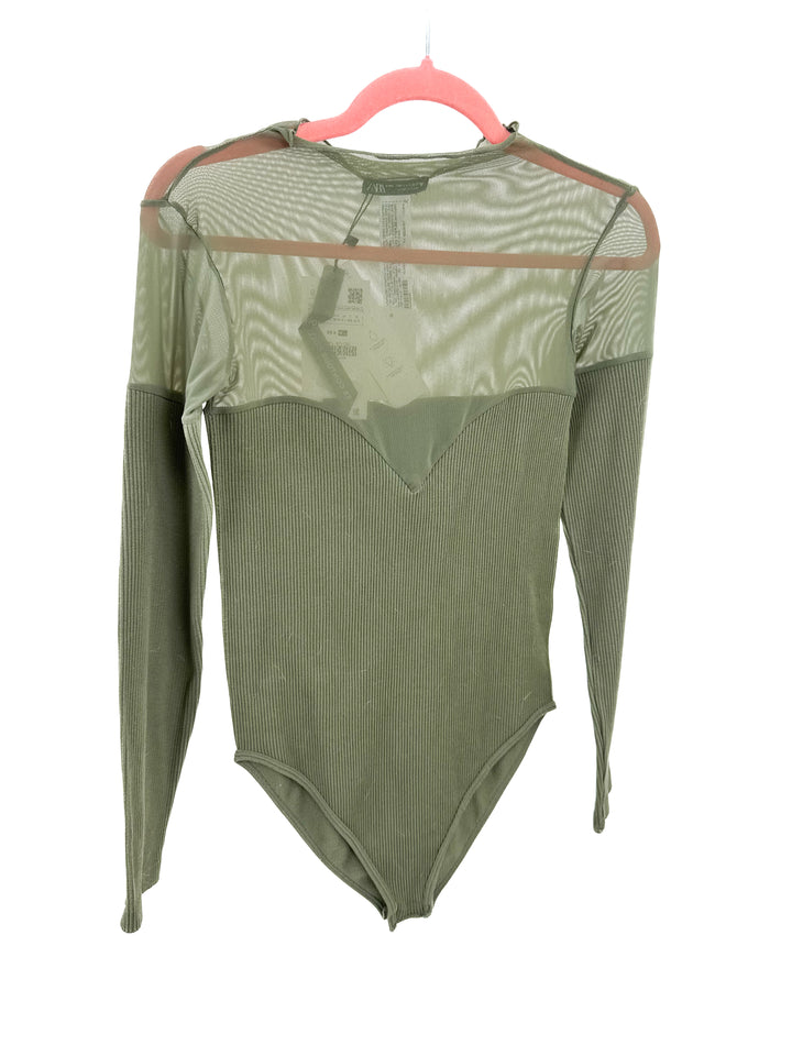 Zara sage green ribbed bodysuit NWT (M/L)