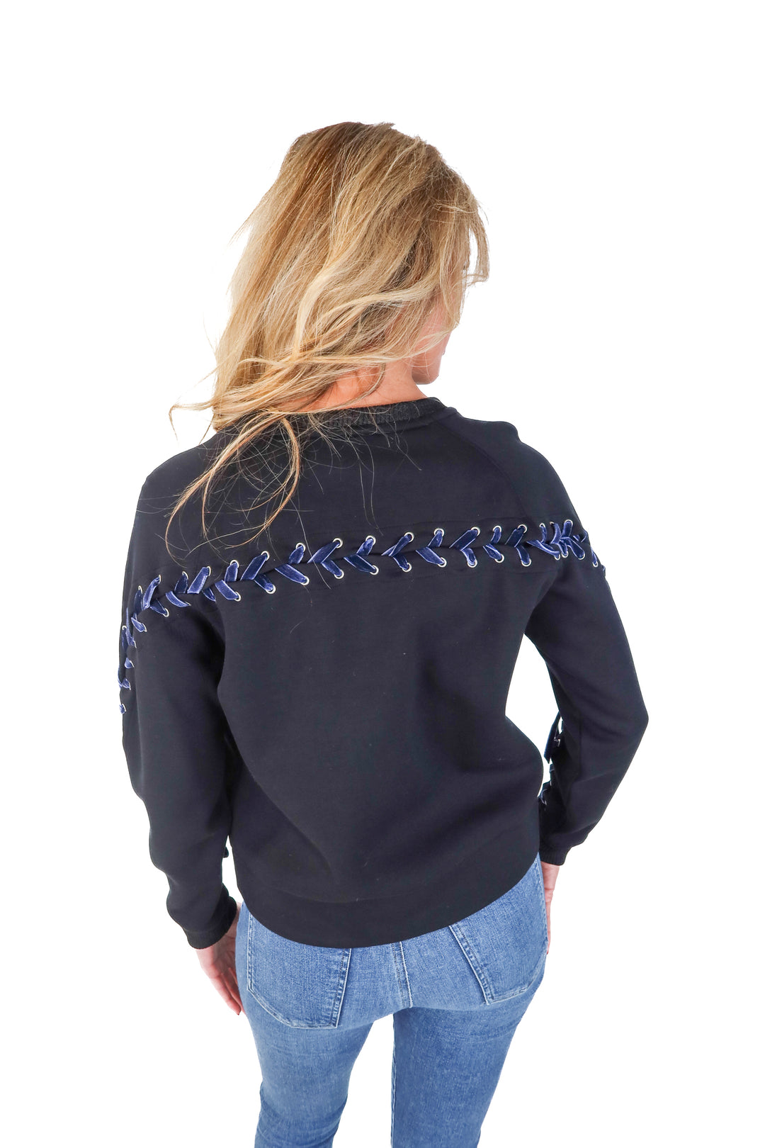 Maje Black Lace-Up Sleeve Sweatshirt (2/M)