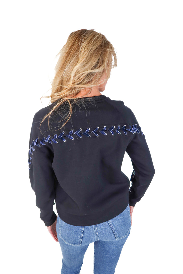 Maje Black Lace-Up Sleeve Sweatshirt (2/M)