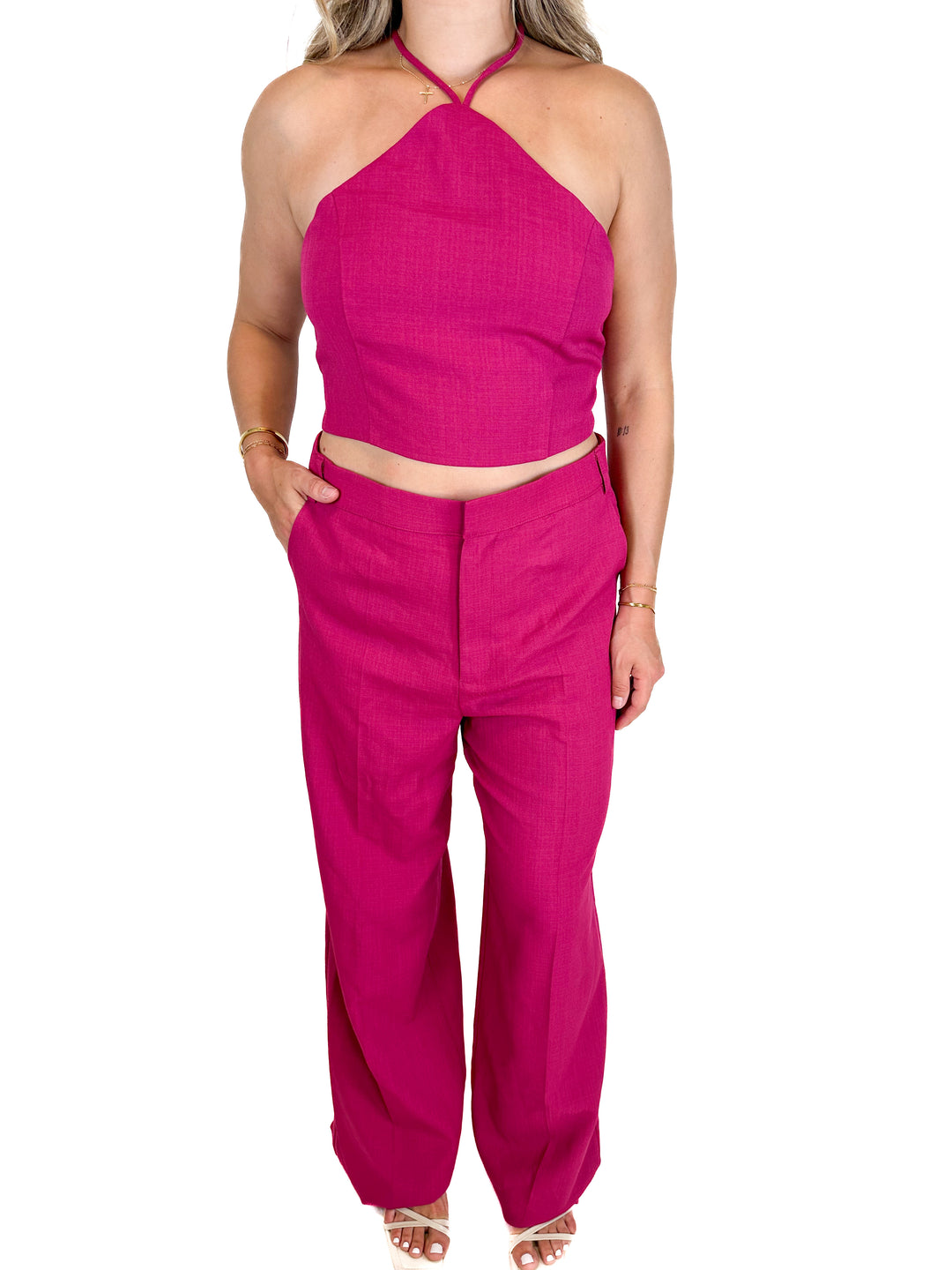 Fashion Nova Pink Halter Top and Pant Set NWT (XL)