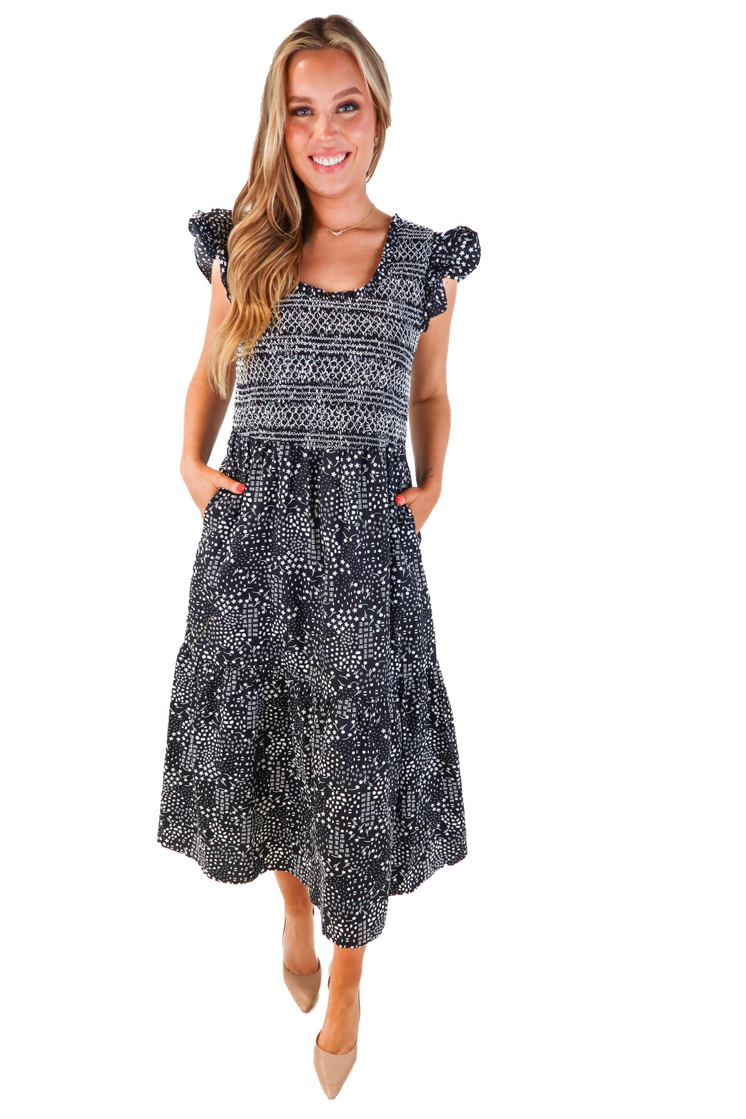 Sugar lips black/white smocked dress (XL; retail $95)