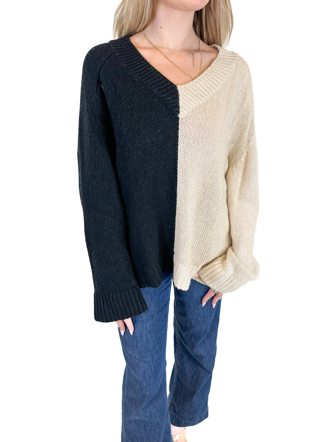 Lovers and Friends Color Block Black & Ivory Sweater (S)