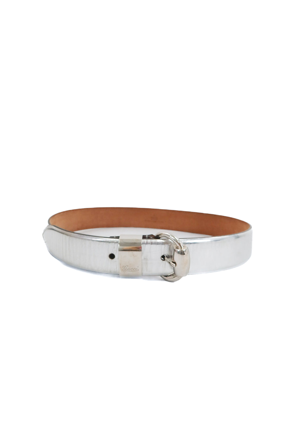 Gucci Metallic Silver Belt with Horse bit Buckle (85cm/ 34"; est. retail $895)