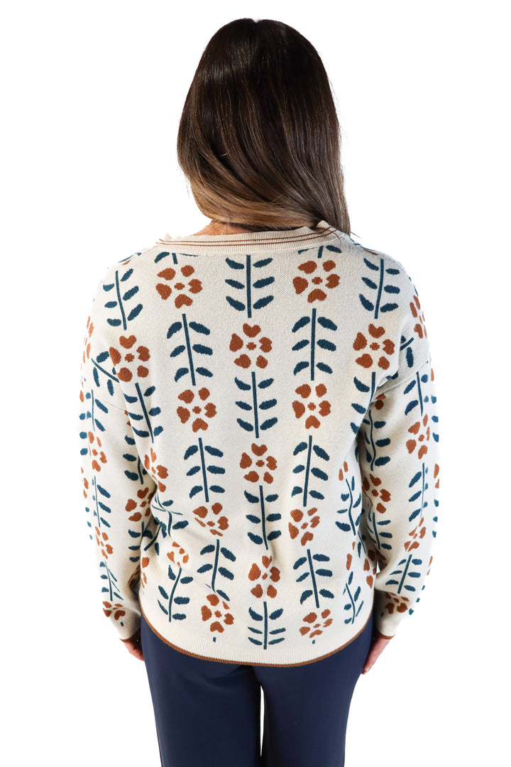 Beige floral/striped cardigan (L)