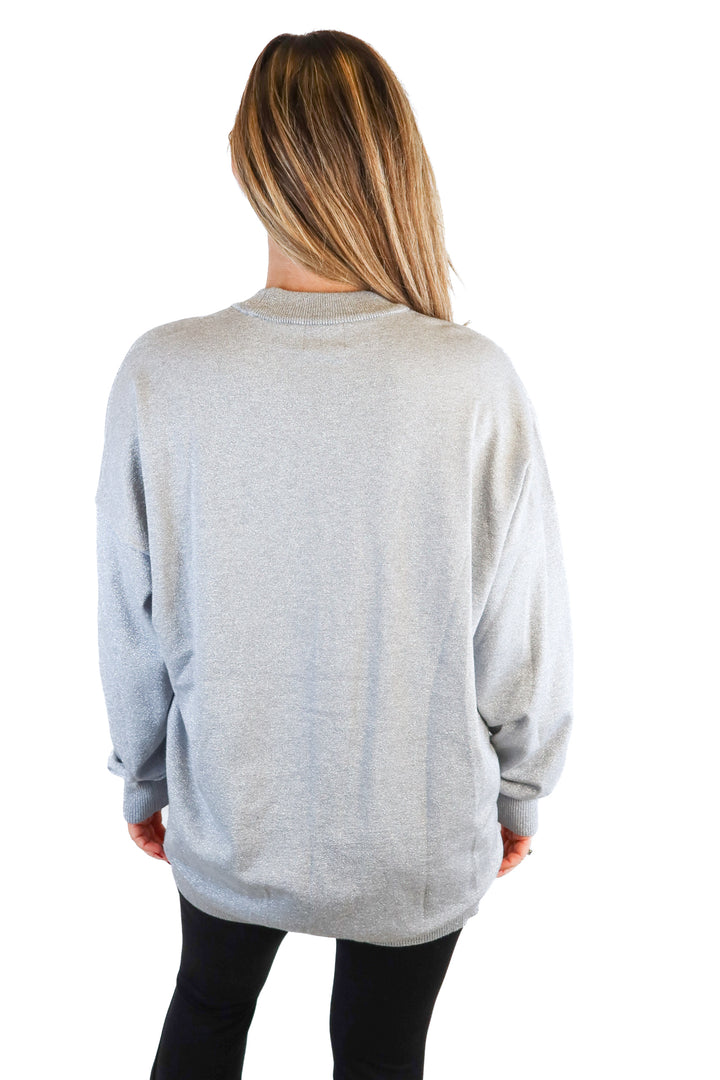 show me your mumu grey sparkly long sweater (s)
