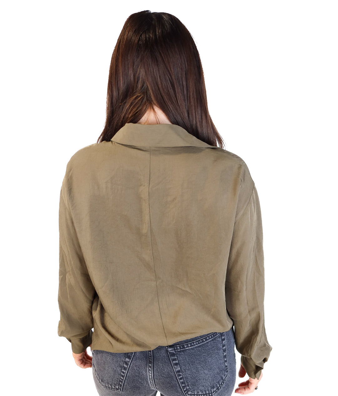 Vince olive green satin button up (m; retail $238)
