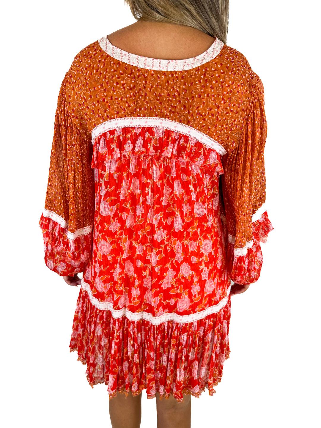 Free People Red Floral Sheer Mini Dress (S)