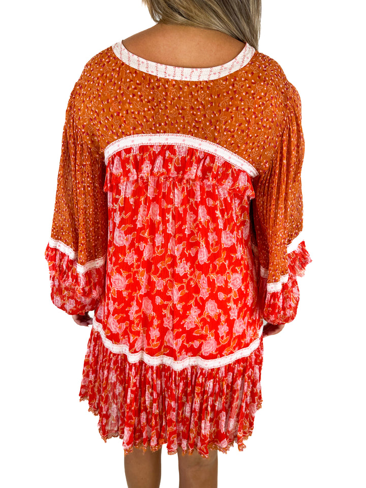 Free People Red Floral Sheer Mini Dress (S)