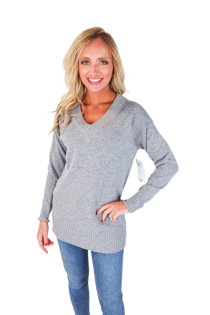 Athleta Grey Vneck Tunic Sweater NWT (XS; Retail $168)