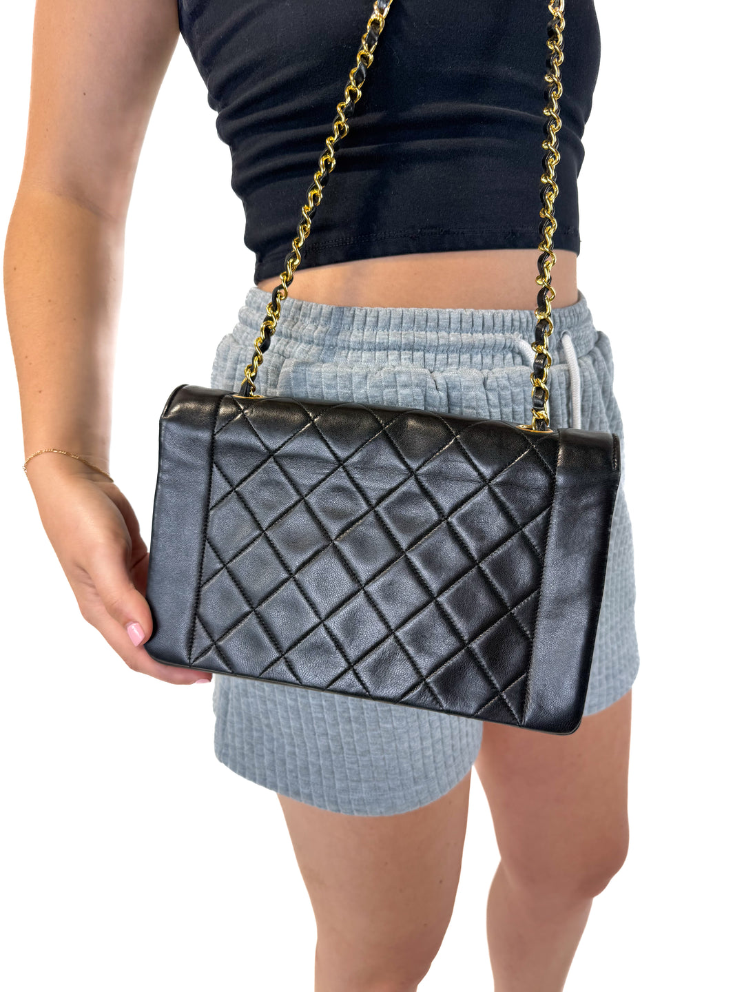 Chanel Diana Black Lambskin Crossbody (Vintage)