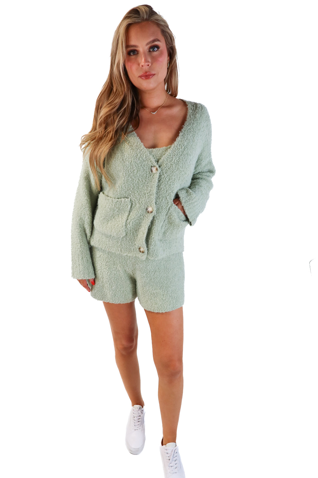 SOLD: Abercrombie & Fitch green fuzzy 3 piece lounge set (M; retail $140)