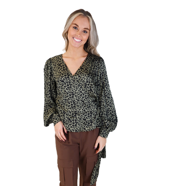 Good American green leopard wrap top (3/L; retail $95)