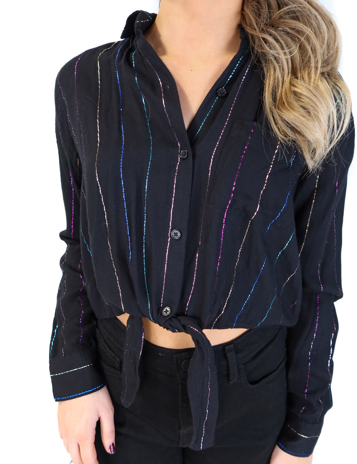 Rails black metallic striped tie top (xs; retail $158)