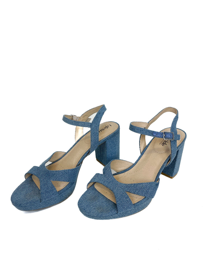 LifeStride Blue Denim Platform Block Heel Dress Sandals (9M)