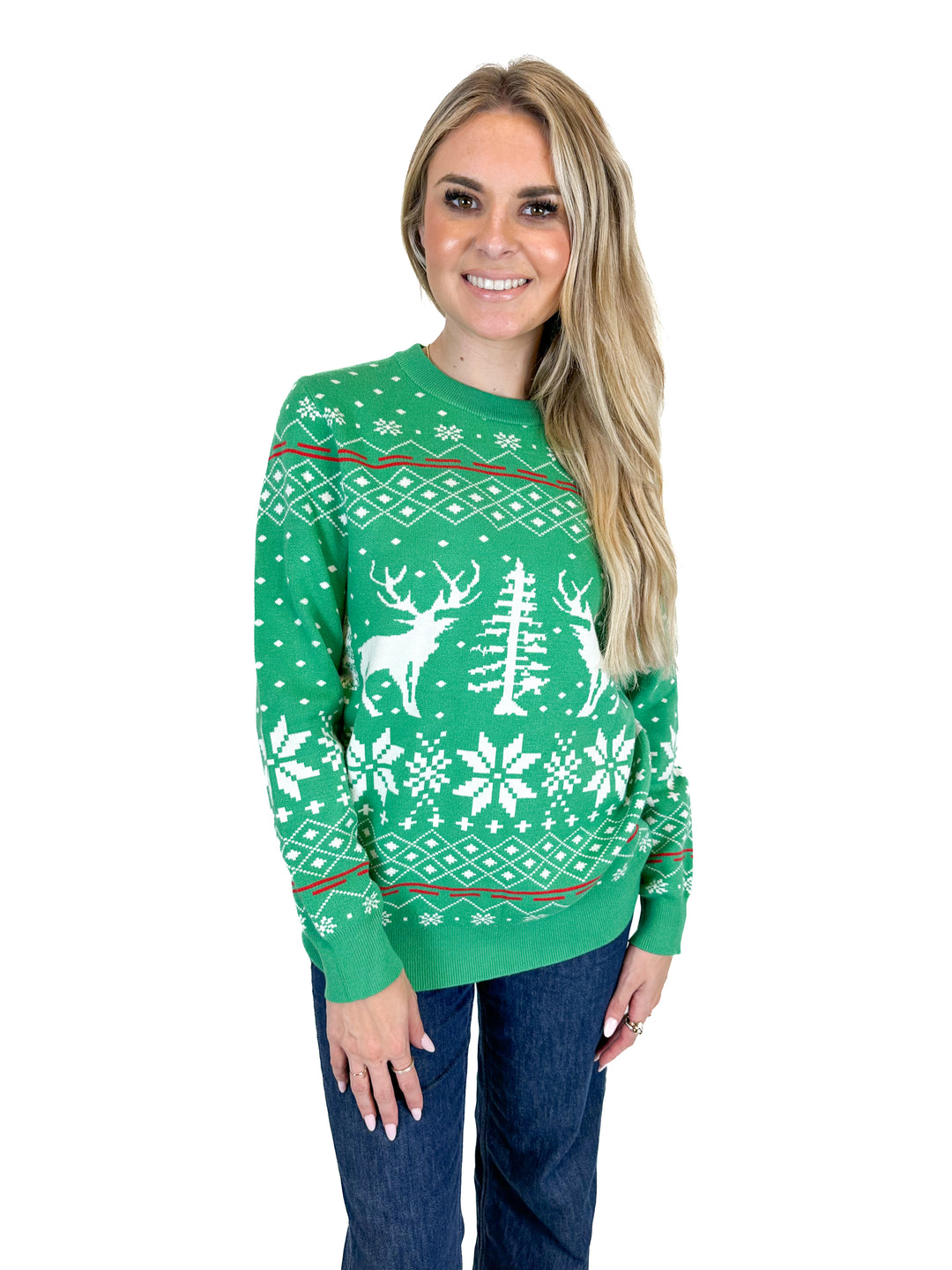 KOJOOIN Christmas Reindeer & Snowflake Sweater (M)