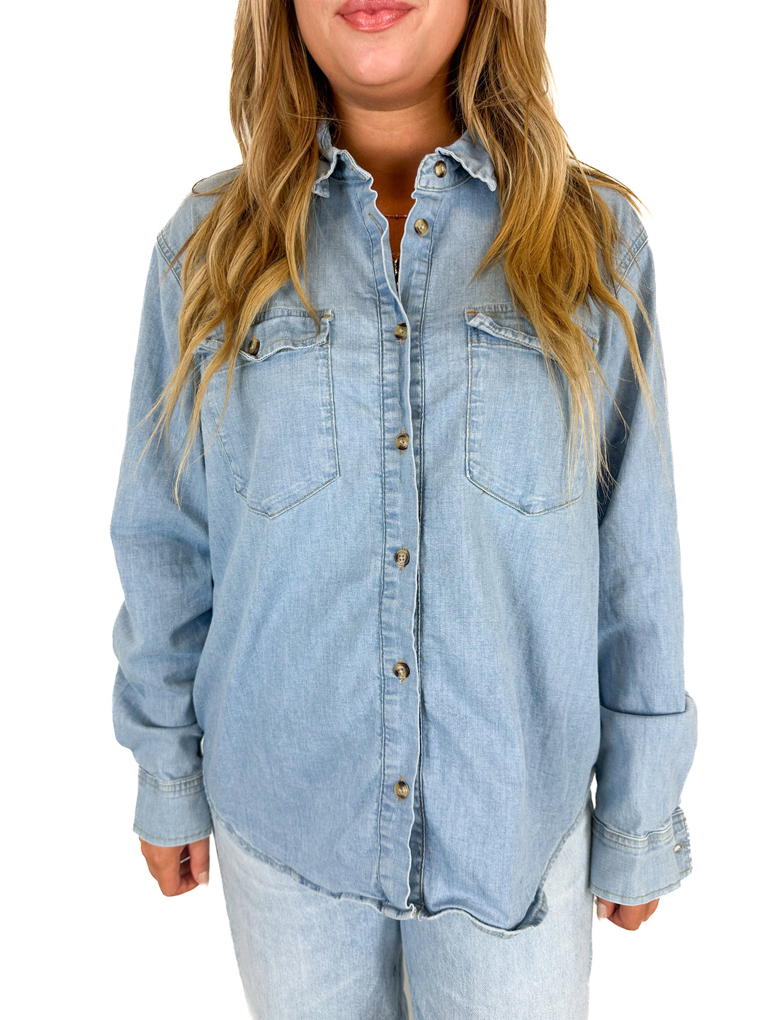 Good American Denim Button-Up Shirt (L)