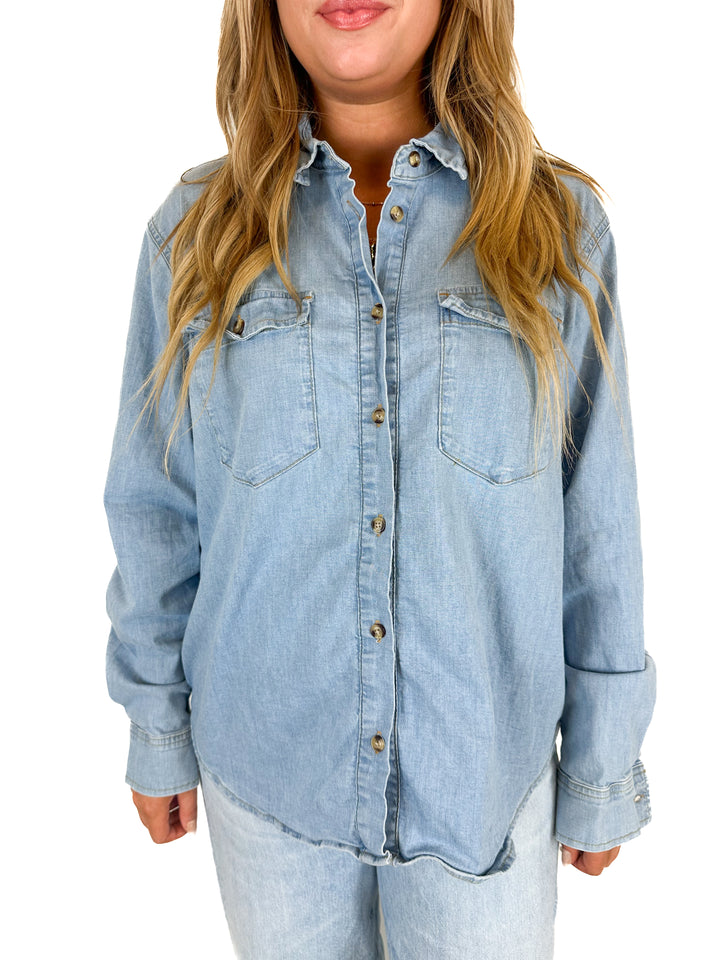 Good American Denim Button-Up Shirt (L)