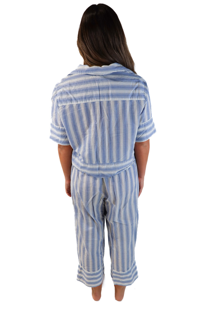 Haven blue/white striped set (L; retail $108)
