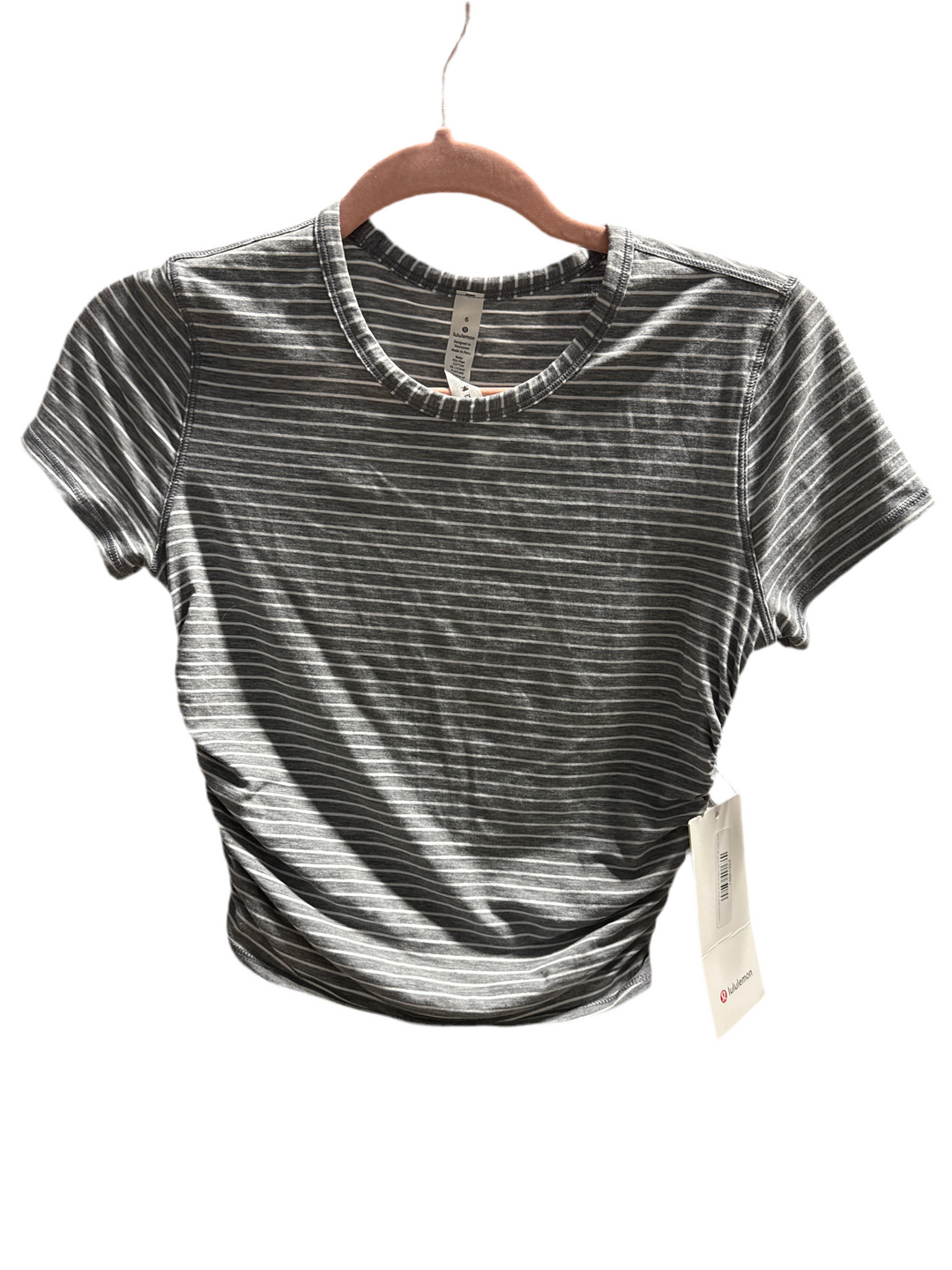 SOLD: Lululemon grey and white striped top NWT (6; retail $48)