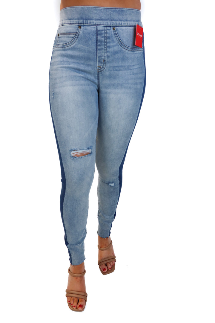 Spanx light wash side stripe skinny jeans NWT (xs; retails for $128)