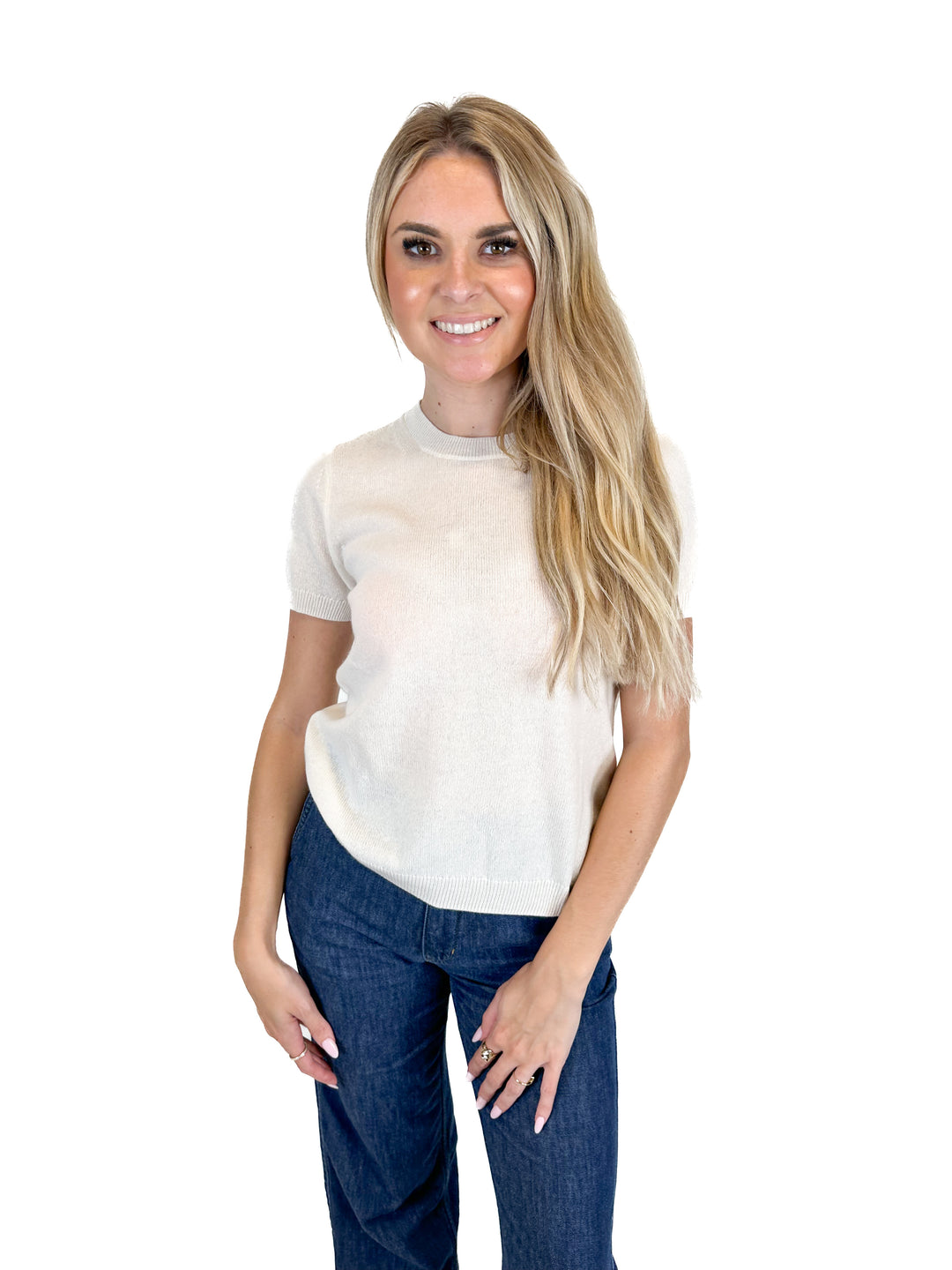 Quince Cream Short Sleeve Cashmere Sweater (S)