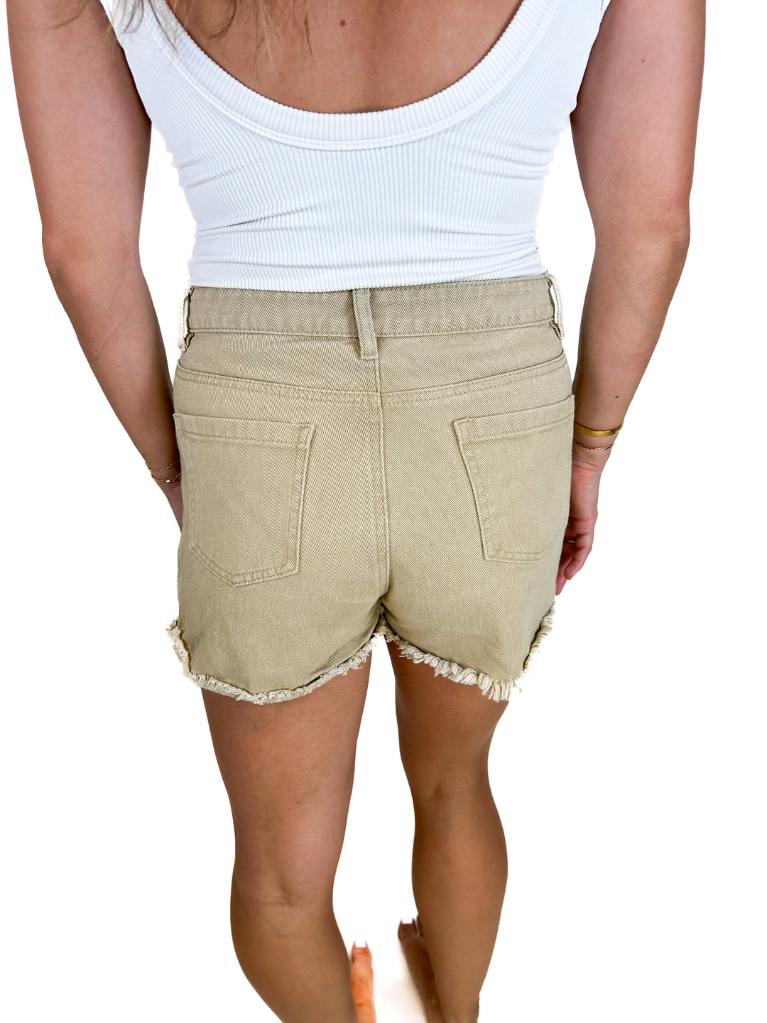 Blue B Collection Tan Jean Shorts With Rhinestone Fringe (L)