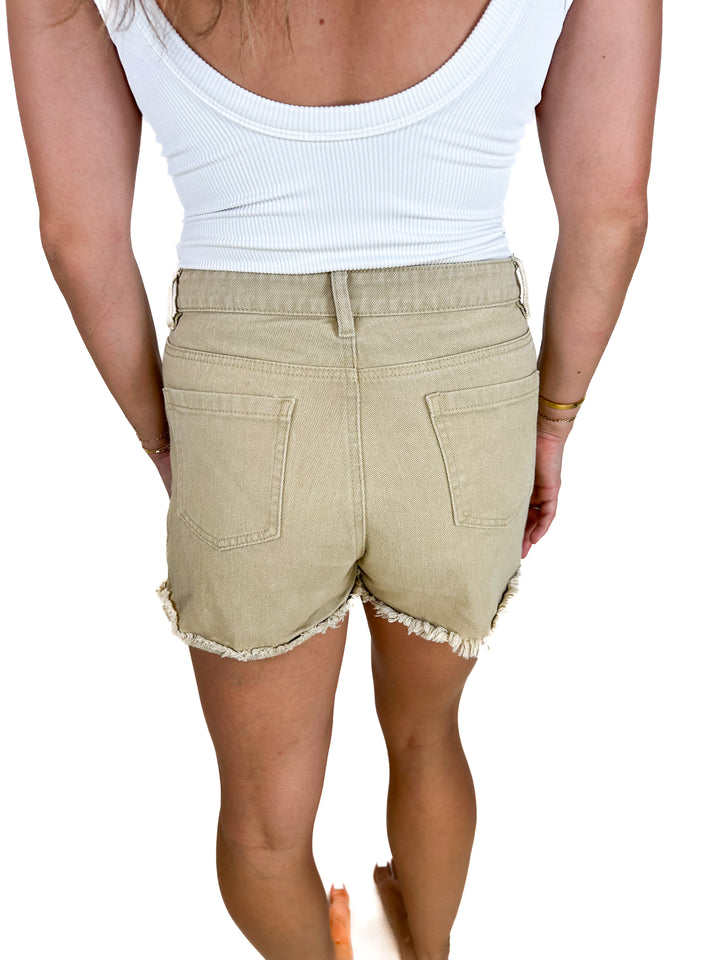 Blue B Collection Tan Jean Shorts With Rhinestone Fringe (L)