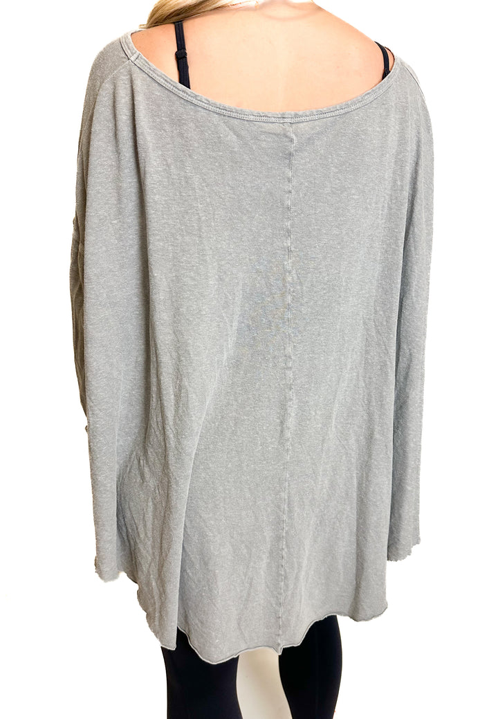Free People Grey-Green Long Sleeved Hemp T-Shirt (S)