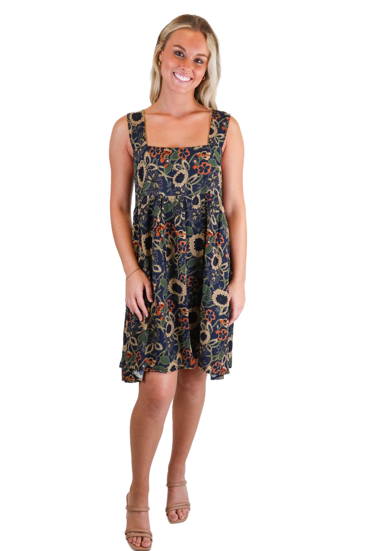 Natural Life navy/green/orange floral mini dress NWT (S)