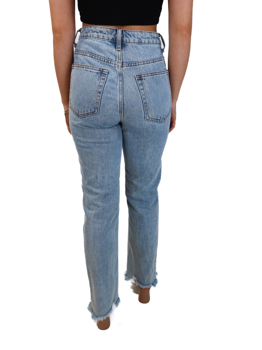 Superdown light wash straight leg jeans (26; retail $88)