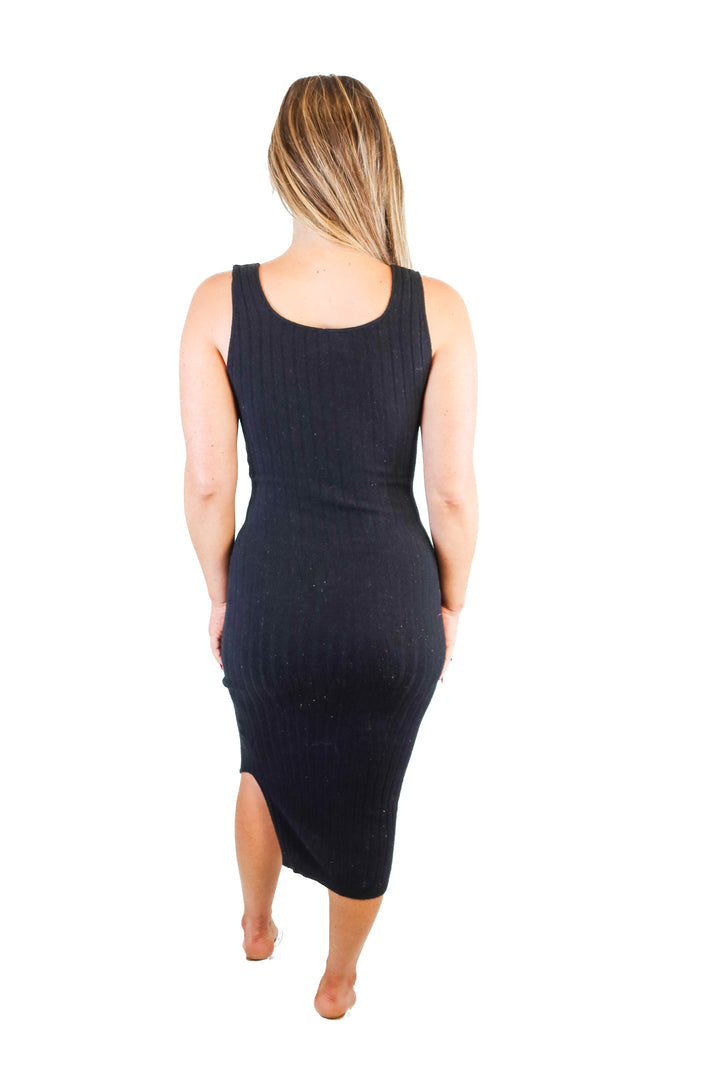 allsaints black ribbed knit maxi dress (s)