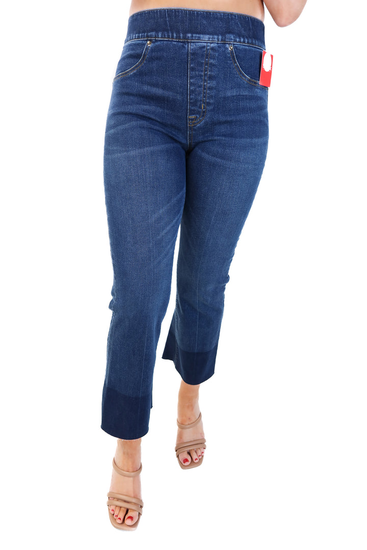 Spanx medium wash pull on cropped flare denim NWT (xs; retail $148)