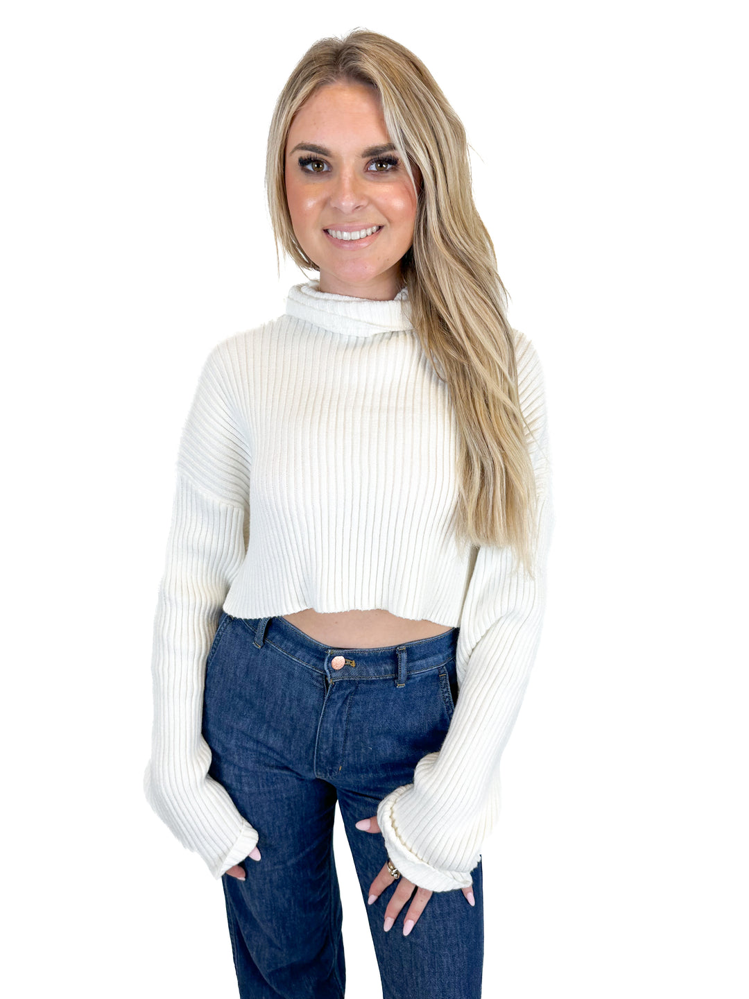 Priceless Cream Turtleneck Crop Sweater  (S)