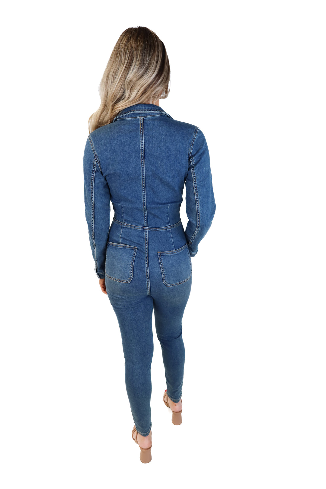 Free people medium wash denim jumpsuit (xs; retail $168)