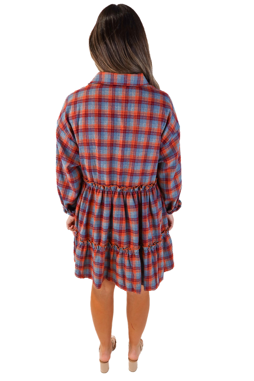 Aura flannel button up ruffle dress (L; retail $99)