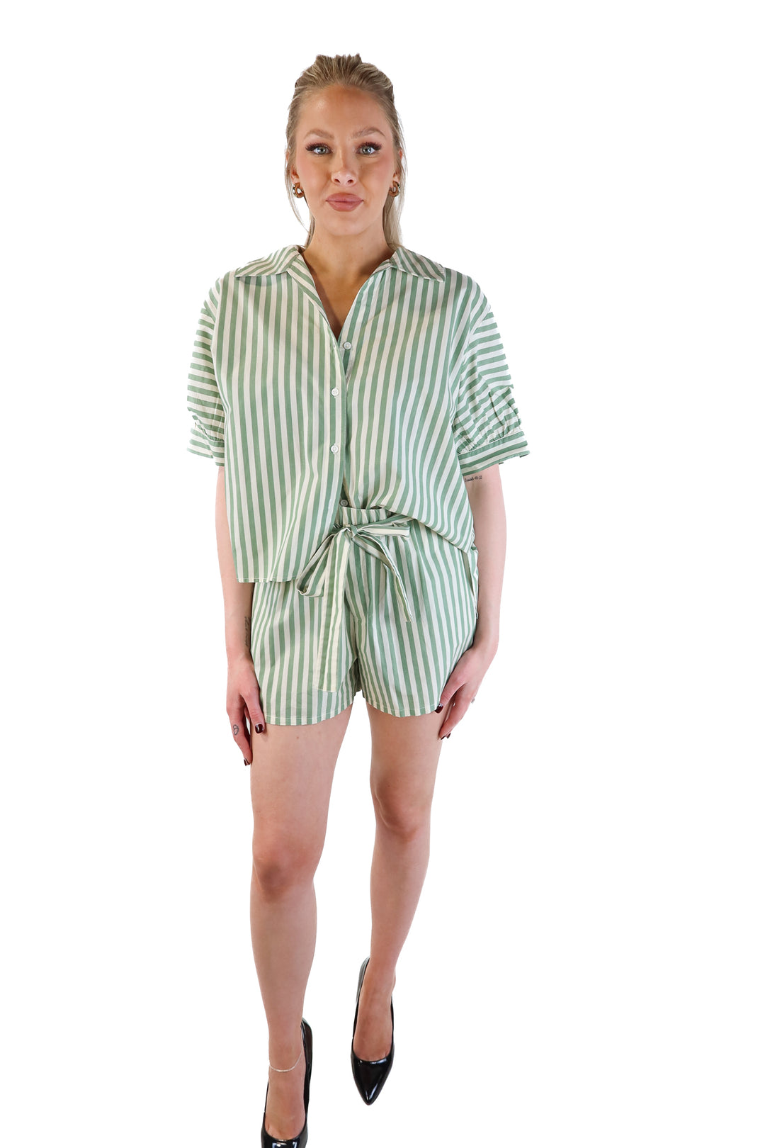 Sundays Green and White Striped Set (M; retails for $362)