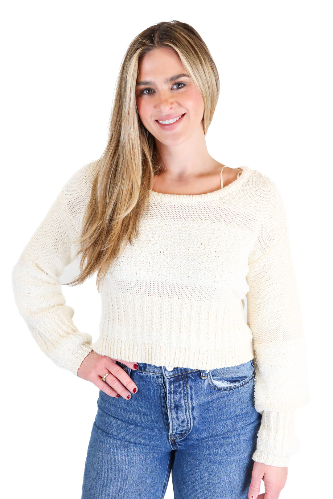 LA Hearts cream/white cropped sweater (S)