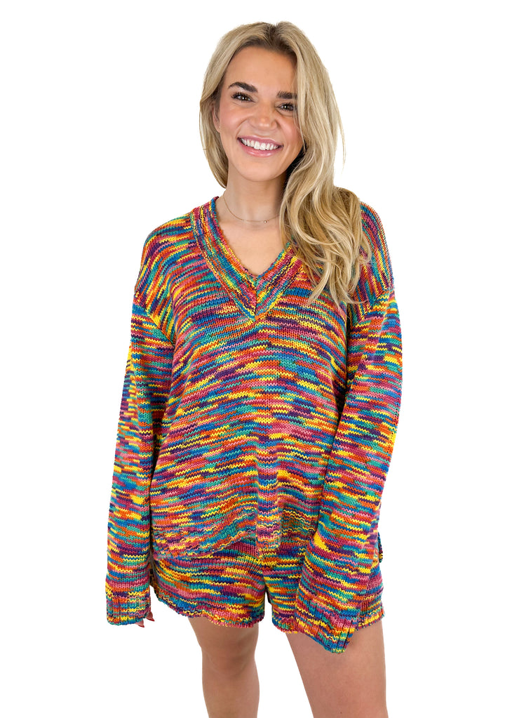 Show Me Your Mumu Space Dye Knit Sweater and Shorts Set (XS)