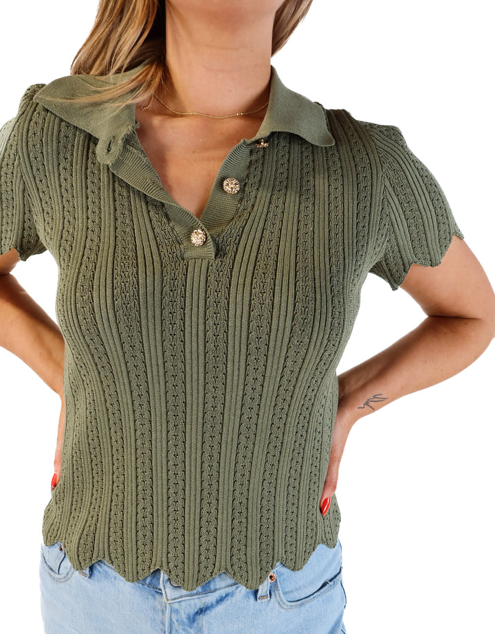 Express green crotchet collared tee (m)