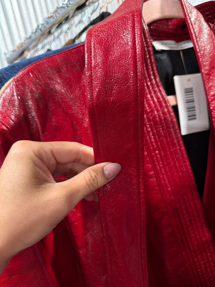 AUCTION philosophy di lorenzo red faux leather belted jumpsuit (4)