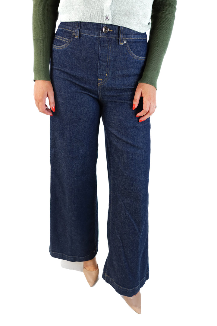 Spanx dark wash wide leg jeans (M; retail $148)
