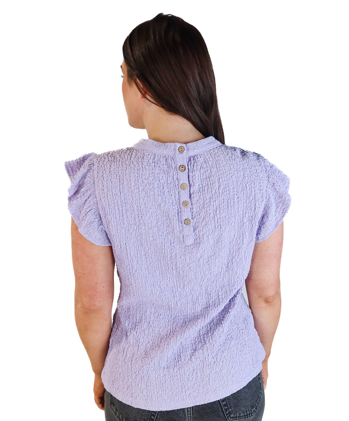 light purple textured button up top (m)