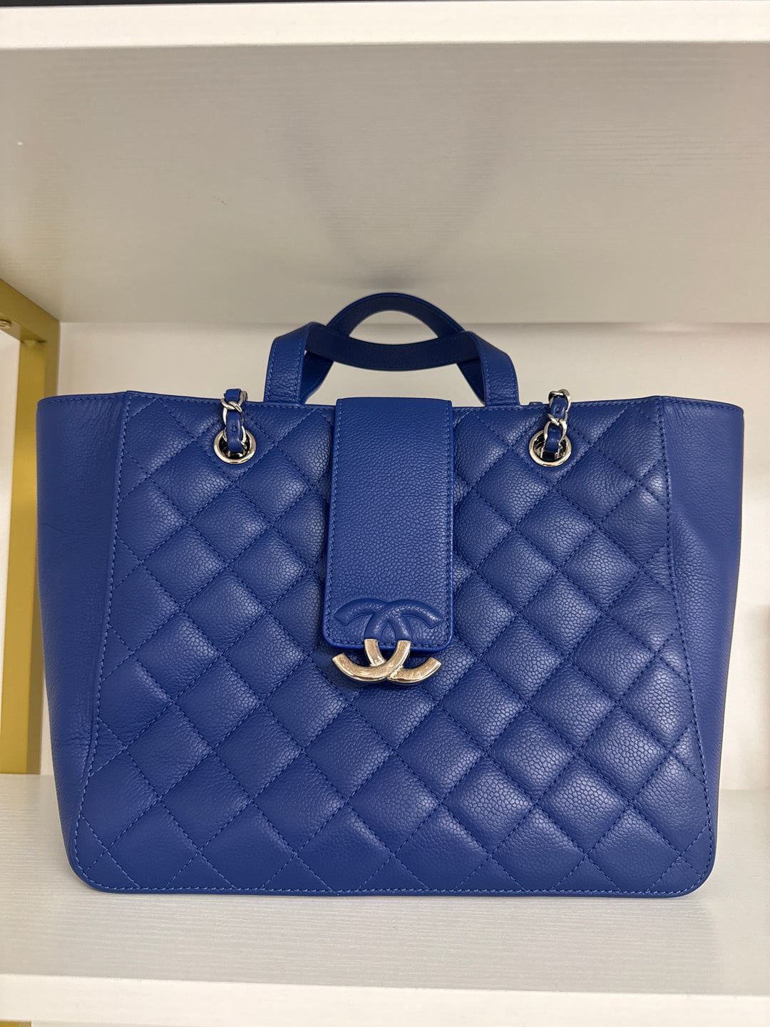 Chanel blue caviar leather shopping tote
