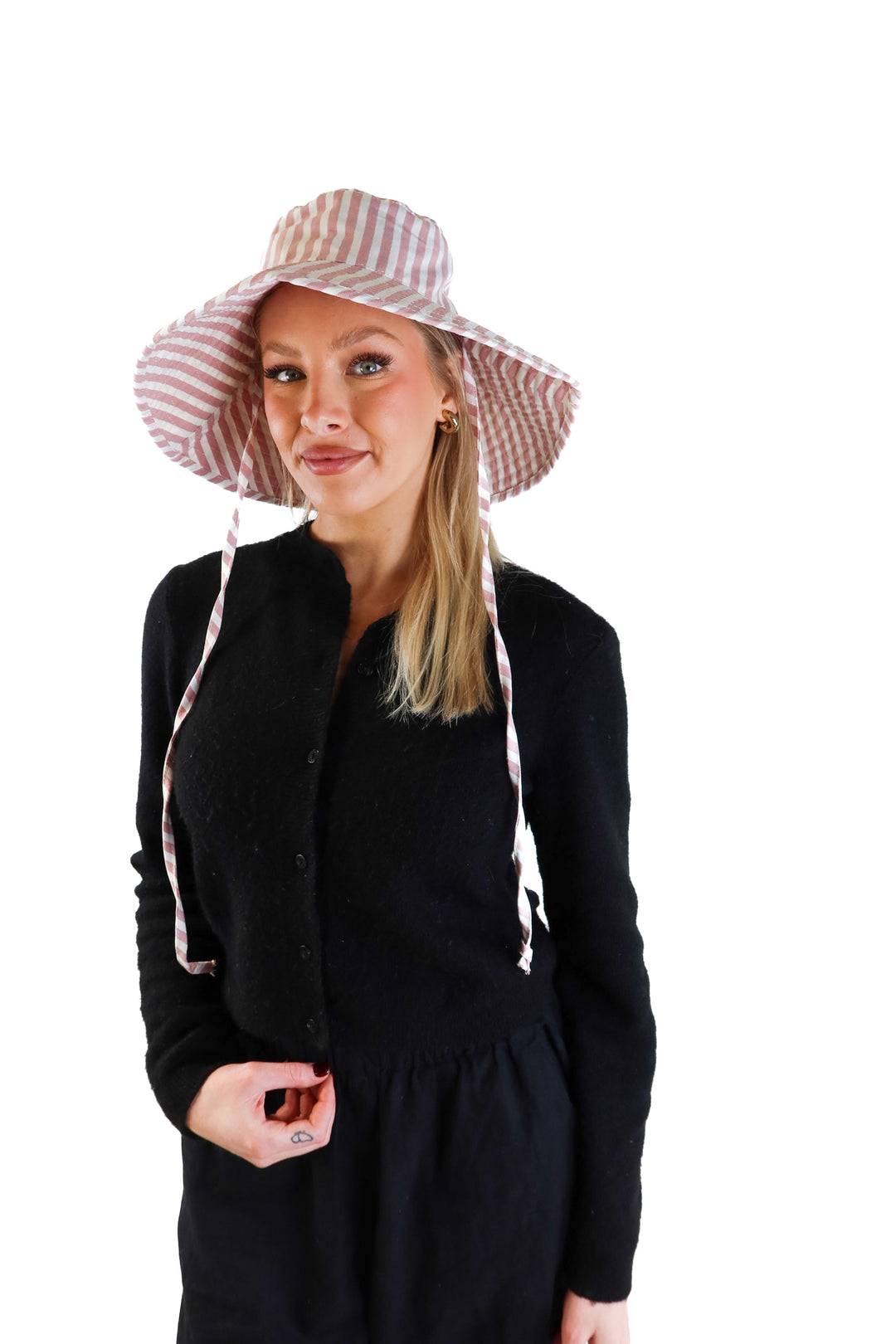 Business & pleasure pink/white striped bucket hat (retails for $60)