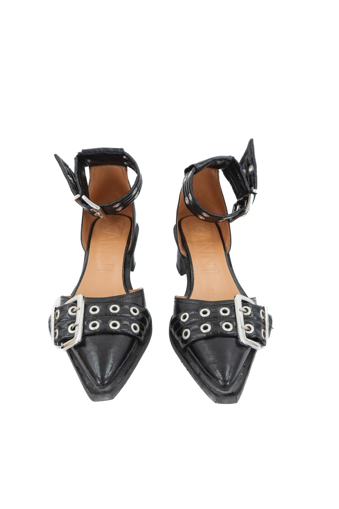 ganni black buckle shoes (41; retail $678)